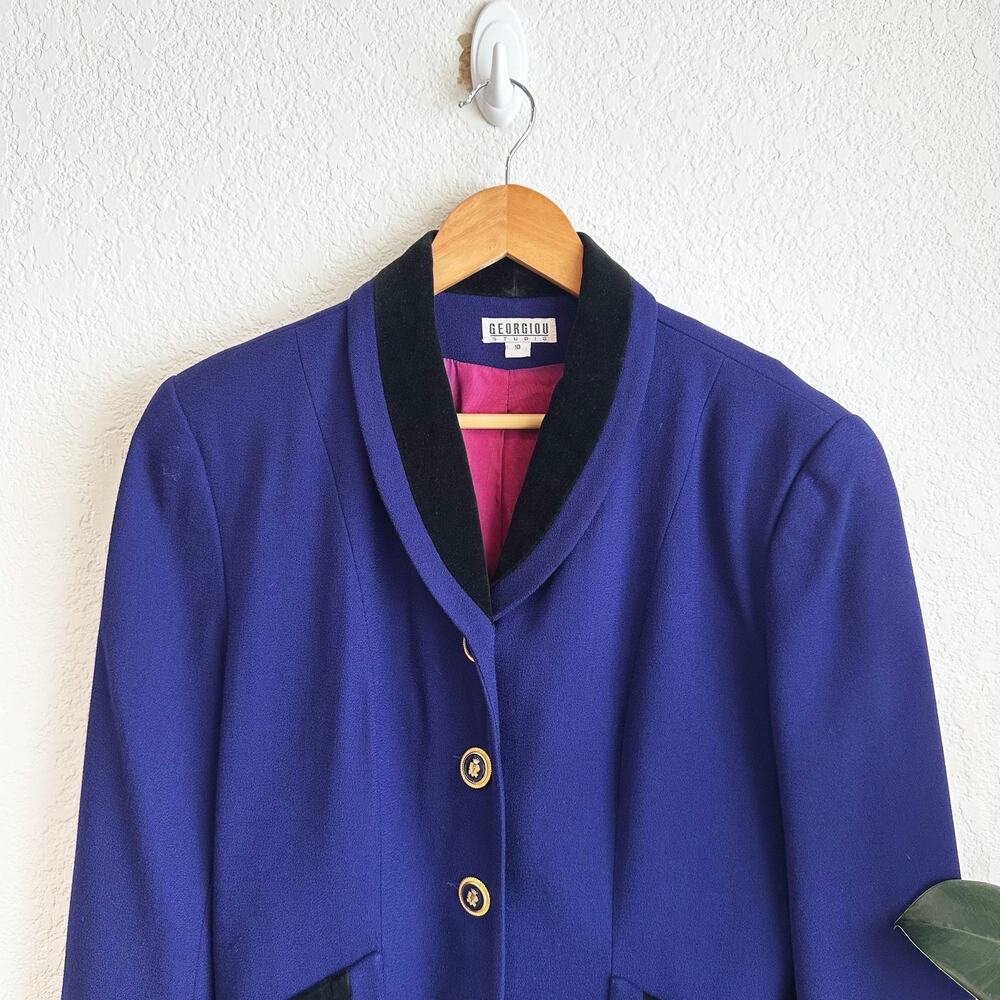 VTG Georgiou Studio Worsted Wool Blazer Womens 10 Preppy Old Money Equestrian - Picture 2 of 9